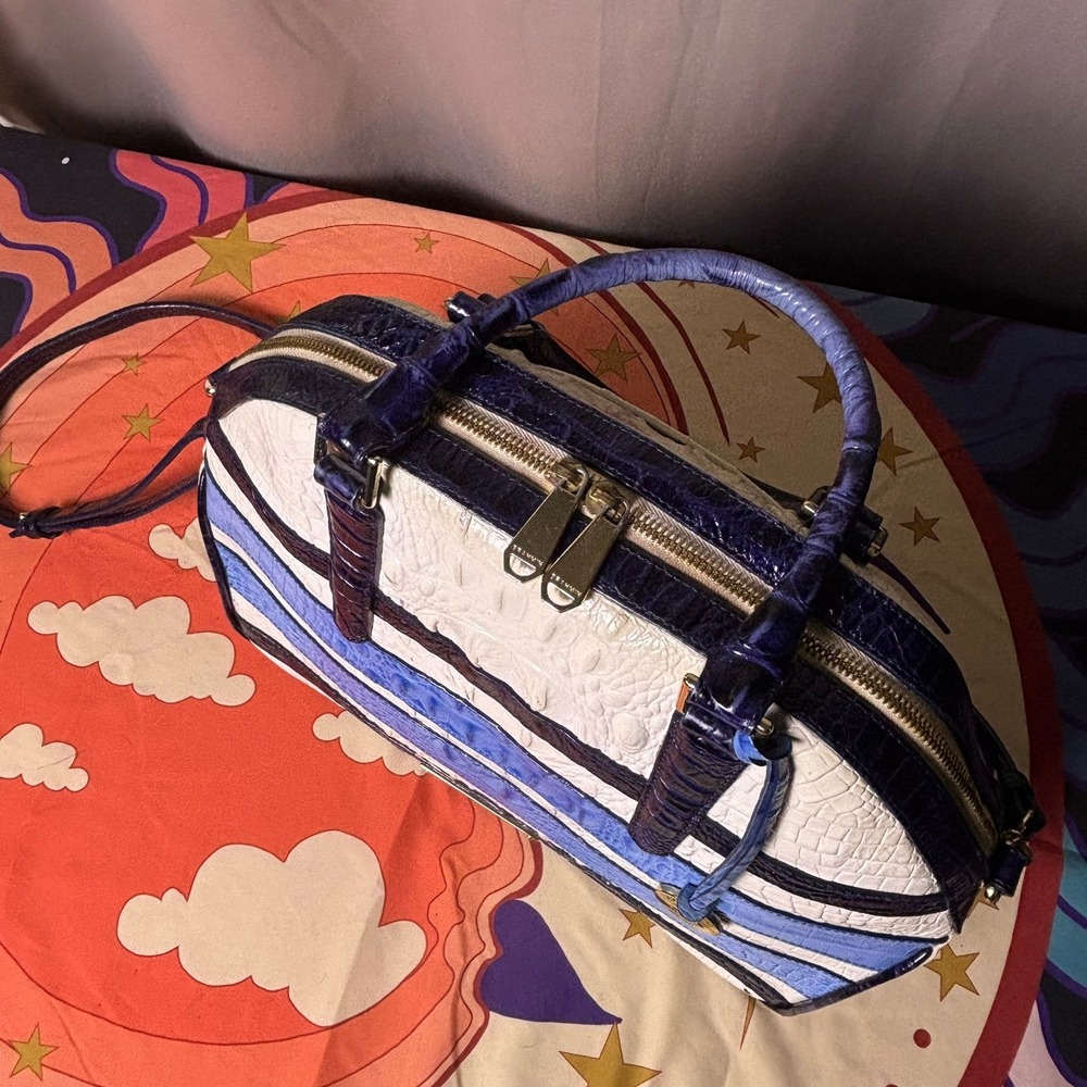 Brahmin Vineyard Croc Embossed Leather Satchel White Nautical Bag luxury Purse - Picture 3 of 16